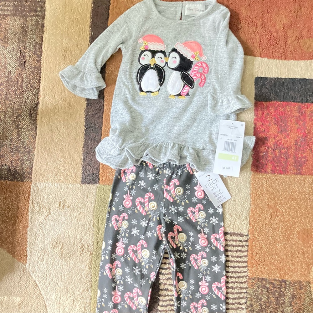 Rare Editions  Gray and Pink Penguin Pajama Set